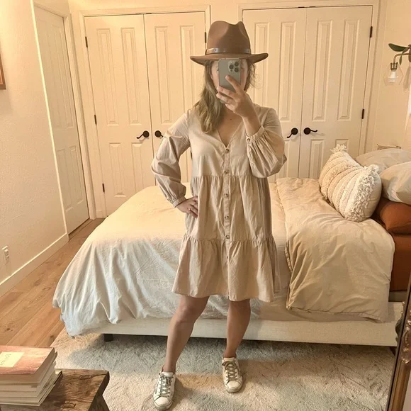 cotton shirt dress h&m Women's Beige Cotton Shirt Dress